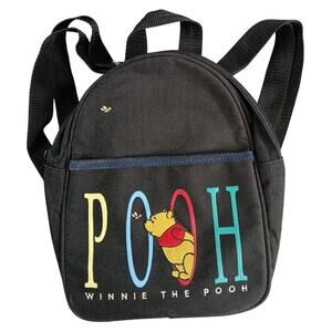 Vintage Winnie The Pooh Mini Backpack 1990's Black Straps Pocket Embroidered